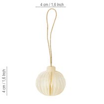 Artikel Papieren kerstboomversieringen, honingraatpapier, wit en goud, 4 cm, 6 stuks