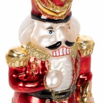 Artikel Kerstboomtopper: notenkrakerfiguur in rood, 28 cm, van echt glas.
