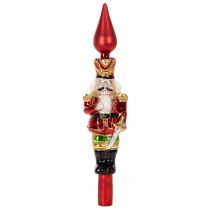 Artikel Kerstboomtopper: notenkrakerfiguur in rood, 28 cm, van echt glas.