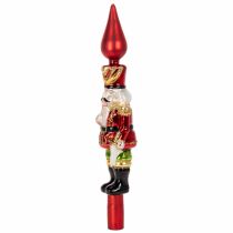 Artikel Kerstboomtopper: notenkrakerfiguur in rood, 28 cm, van echt glas.