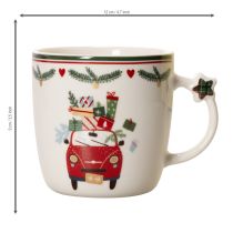 Artikel Keramische mok met kerstmotief, auto en cadeautjes, 9 cm