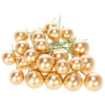 Artikel Kunstmatige gouden bessenbolletjes op een draadje voor feestelijke arrangementen, 2 cm, 48 stuks