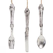 Artikel Bestekdecoratie om op te hangen metaallook zilver 14cm 12 st