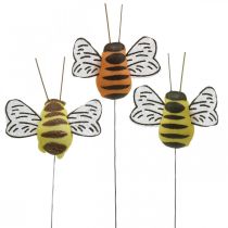Artikel Bij aan draad, bloemplug, decoratieve bijen, lente oranje, geel B4,5cm 24 stuks