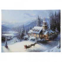 LED mural winterlandschap met kerk 38×28cm Voor batterij