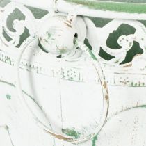 Artikel Bloempot van reliëfmetaal met handvatten, wit en groen, shabby chic stijl, H22/19,5/17,5 cm, Ø25,5/20,5/15,5 cm, set van 3
