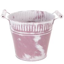 Artikel Blikken emmer, paars en wit geverfd, Ø19cm H17cm, 1 stuk.