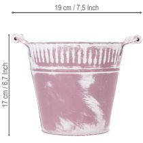 Artikel Blikken emmer, paars en wit geverfd, Ø19cm H17cm, 1 stuk.