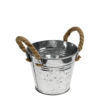 Artikel Glanzende metalen emmer met touwhandvatten Ø12cm