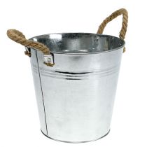 Artikel Glanzende metalen emmer met touwhandvatten Ø22cm