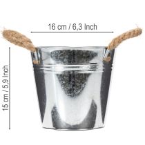 Artikel Glanzende metalen emmer met touwgrepen, Ø16cm