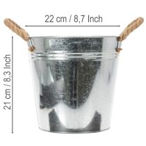Artikel Glanzende metalen emmer met touwgrepen, Ø22cm