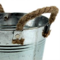 Artikel Decoratieve emmer bloempot metaal met touwhandvatten Ø20cm