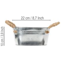Artikel Metalen kom met touwgrepen, zilverkleurig, 22 cm hoog, 10 cm hoog