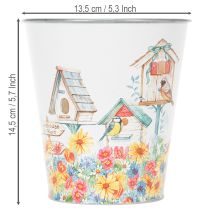 Artikel Blikken pot met vogelhuisjes, zomerdecoratie, plantenbak H14,5cm Ø13,5cm