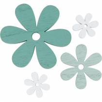 Strooi decoratie bloesem groen, mint, wit hout bloemen om te strooien 29st