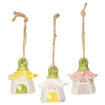 Artikel Hangende decoratie: keramische bloemvormige sprookjeshuisjes, 6 cm groot, 6 stuks.
