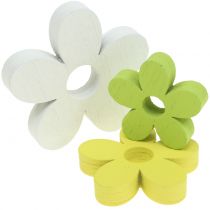 Houten bloem wit/geel/groen 3cm - 5cm 48st
