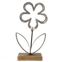 Artikel Bloem Metaal Decoratie Zilver Zwart Houten Basis 15×30cm