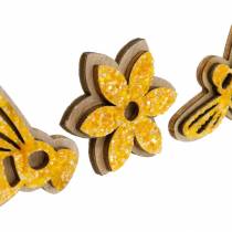 Bloemen en bijen om oranje hout strooi decoratie lente 36st