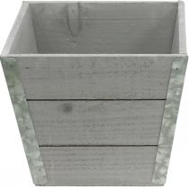 Artikel Bloembak houten plantenbak shabby chic grijs 19x19x15.5cm