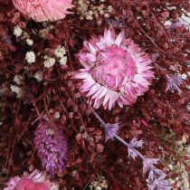 Artikel Bloemenkrans, krans van gedroogde bloemen, wijnrood, roze, Ø25cm