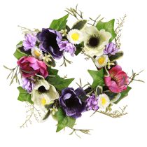 Artikel Kunstbloemenkrans Anemonen Madeliefjes Paars Wit Ø25cm