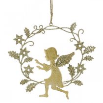 Artikel Engelenkrans, kerstversiering, engel om op te hangen, metalen hanger Gouden H14cm B15.5