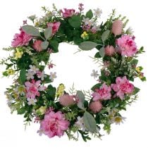 Artikel Deurkrans wanddecoratie bloemen dahlia&#39;s banksia roze Ø35cm