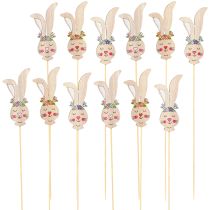 Artikel Bloemplug houten decoratieve konijnenkop op stok 11cm 12 st