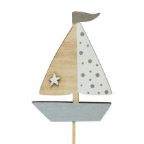 Artikel Bloemplug boot zeilboot decoratie houtkleurig 5,5x8cm 12 st