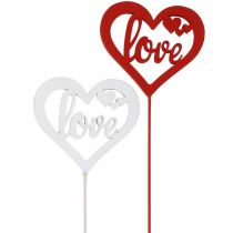 Bloemsteker hart rood houten siersteker Love 7cm 12st