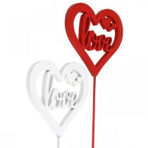 Bloemsteker hart rood houten siersteker Love 7cm 12st