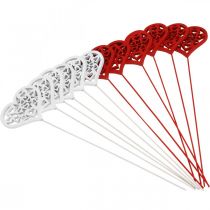 Artikel Bloemsteker hart rood, wit sierstekker Valentijnsdag 7cm 12st