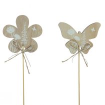 Artikel Bloemenplug houten vlinder decoratieve bloemen 9cm 12st