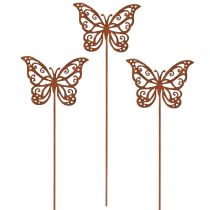 Artikel Metalen bloemstokjes, roestdesign, vlinderdecoratie, 10 x 7 cm, 3 stuks
