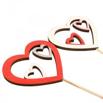 Bloemstekers Valentijnsdag sierstekers hart rood 7cm 12 stuks