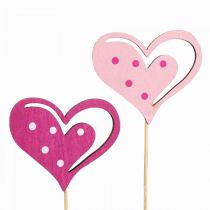 Bloemstekers Moederdag sierstekers hart roze 7cm 12 stuks