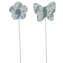 Artikel Bloemenplug vlinder bloem decoratieve plug hout 7cm 12 st