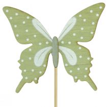 Artikel Bloemplug vlinder hout met veer 8x7cm 12 st