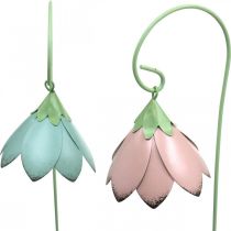 Klokjes om op te plakken, metalen bloemen, veerpluggen L34cm roze, paars, blauw, wit set van 4