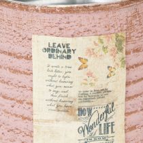 Artikel Decoratieve ronde bloempot van tin in antieke roze kleur, metalen plantenbak Ø8cm H7.5cm