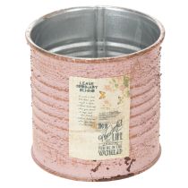 Artikel Decoratieve ronde bloempot van tin in antieke roze kleur, metalen plantenbak Ø8cm H7.5cm
