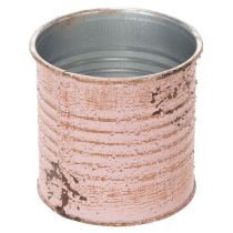 Artikel Decoratieve ronde bloempot van tin in antieke roze kleur, metalen plantenbak Ø8cm H7.5cm