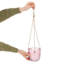 Artikel Glazen bloempot/hanglantaarn, paars/groen, 14 cm, 2 stuks