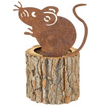Artikel Bloempot houten plantenbak schors en muis roest H24cm