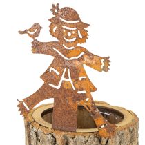 Artikel Bloempot houten plantenbak vogelverschrikker roest H24,5cm
