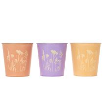 Artikel Ronde pastelkleurige bloempot met bloemenmotief voor kamerplanten, 12 cm, 3 stuks