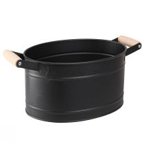 Artikel Bloempot metaal ovaal handvat zwart naturel 34x19,5x15cm