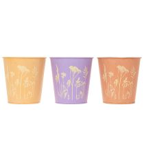Artikel Metalen bloempotjes met bloemenpatroon in pasteltinten Ø10 cm - set van 3